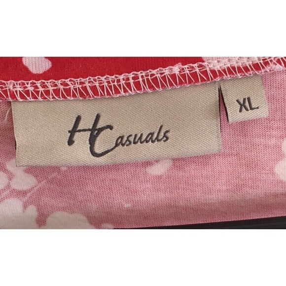 Hot Cotton Size Extra Large Top Red Short Sleeve White Plant Print Lagenlook - Picture 6 of 6